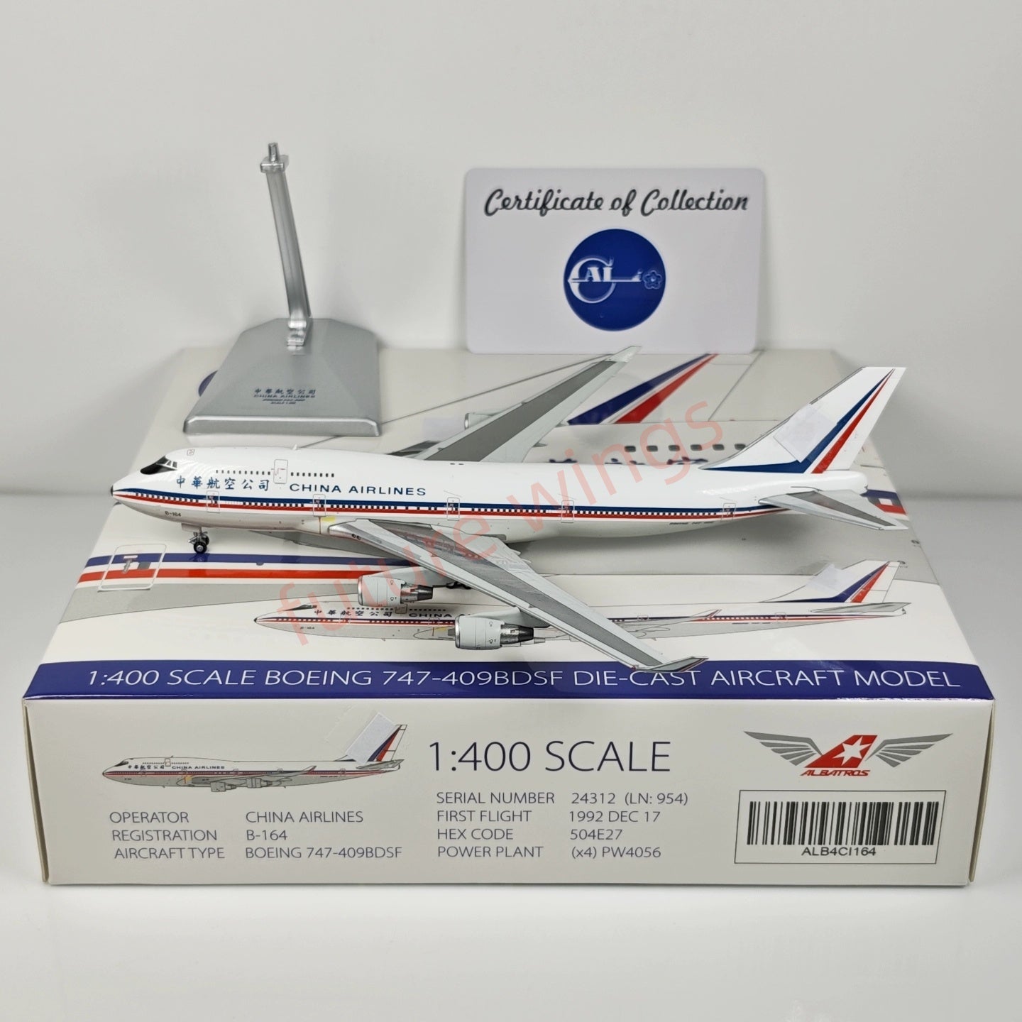 1:400 ALB ALB4CI164 China Airlines B747-409BDSF B-164 Aircraft Model+Free Tractor