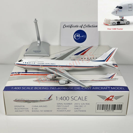 1:400 ALB ALB4CI164 China Airlines B747-409BDSF B-164 Aircraft Model+Free Tractor