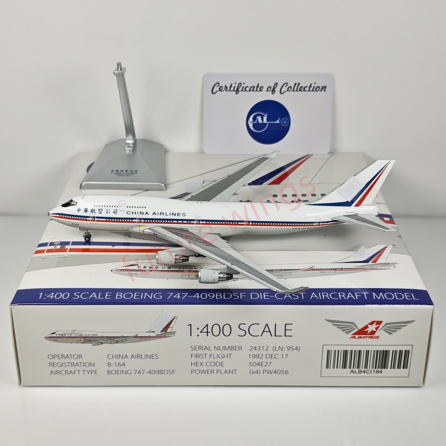 1:400 ALB ALB4CI164 China Airlines B747-409BDSF B-164 Aircraft Model+Free Tractor