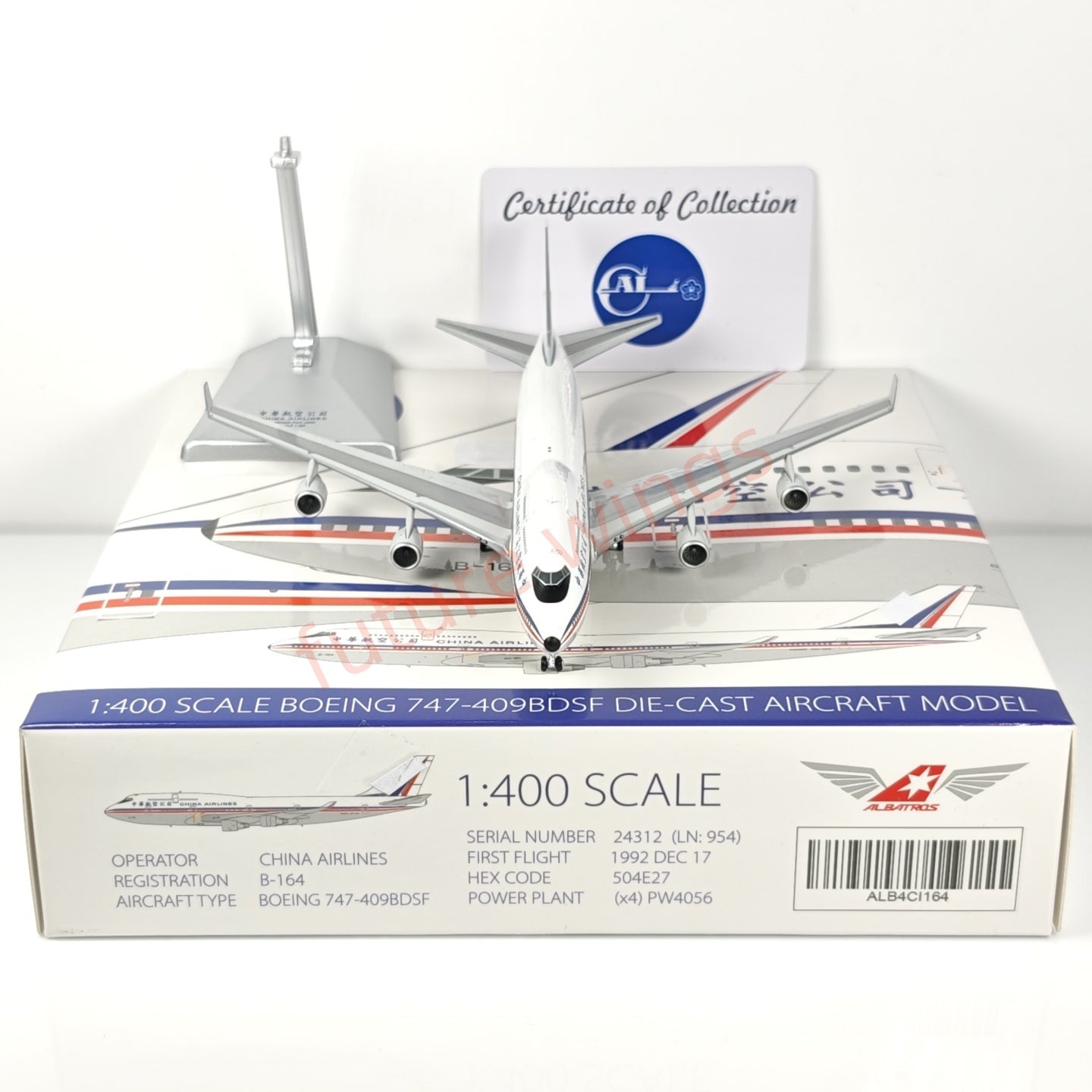 1:400 ALB ALB4CI164 China Airlines B747-409BDSF B-164 Aircraft Model+Free Tractor