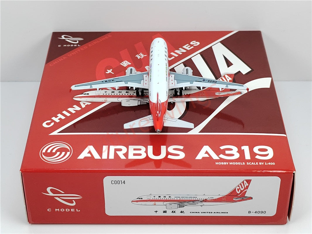 1:400 C model China United Airlines A319 B-4090 B-4091 B-4092 Aircraft Model+Free Tractor