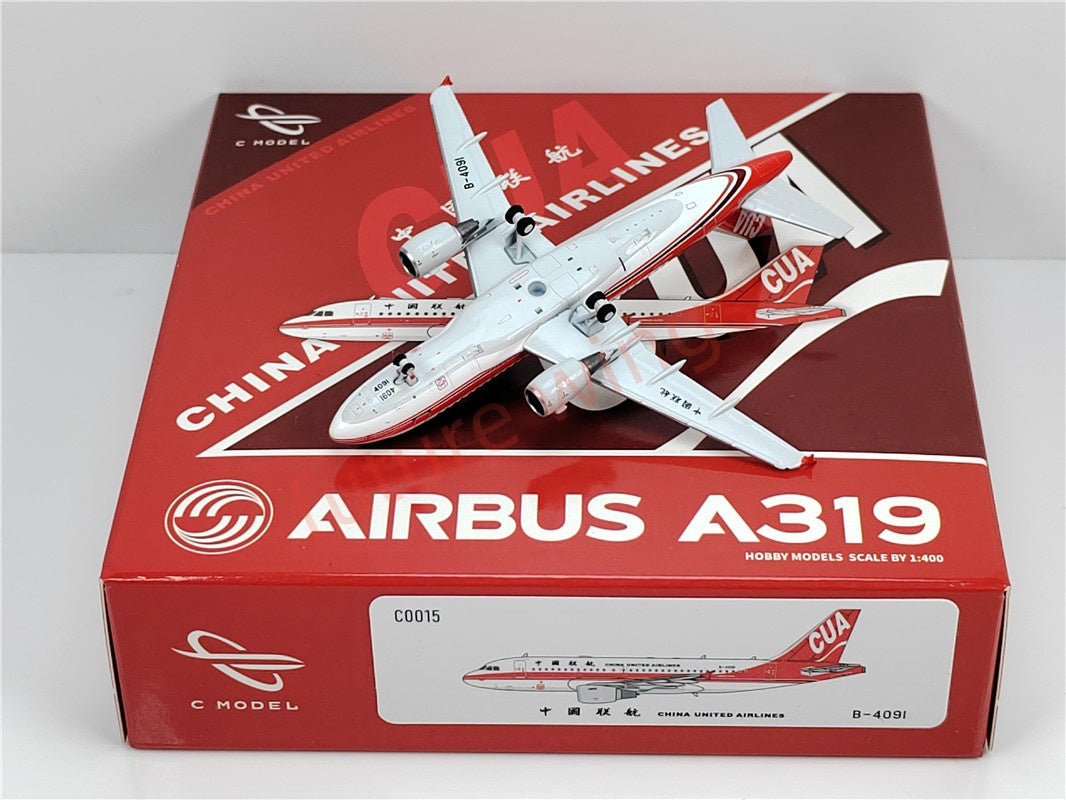 1:400 C model China United Airlines A319 B-4090 B-4091 B-4092 Aircraft Model+Free Tractor