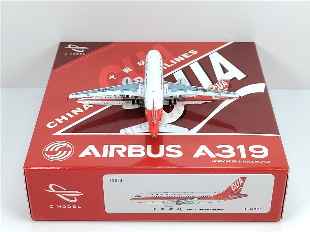 1:400 C model China United Airlines A319 B-4090 B-4091 B-4092 Aircraft Model+Free Tractor