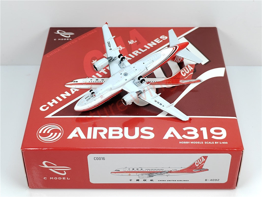 1:400 C model China United Airlines A319 B-4090 B-4091 B-4092 Aircraft Model+Free Tractor