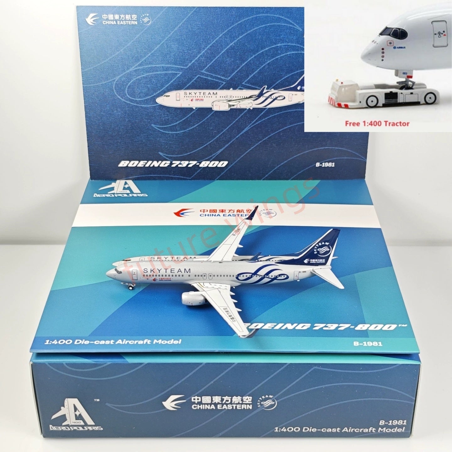 1:400 AeroPolaris China Eastern Airlines B737-800 B-1981 "SKYTEAM"Aircraft Model+Free Tractor