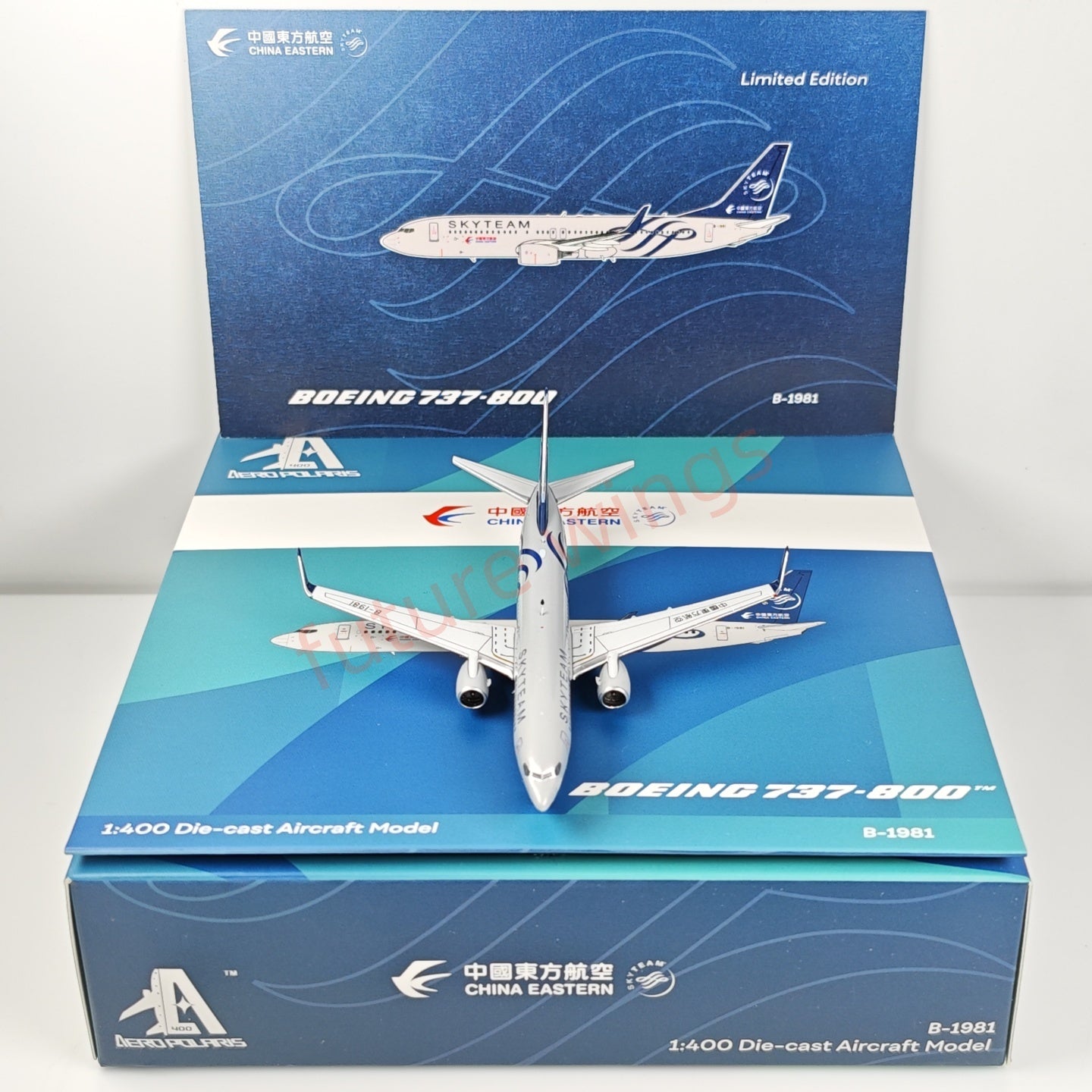 1:400 AeroPolaris China Eastern Airlines B737-800 B-1981 "SKYTEAM"Aircraft Model+Free Tractor