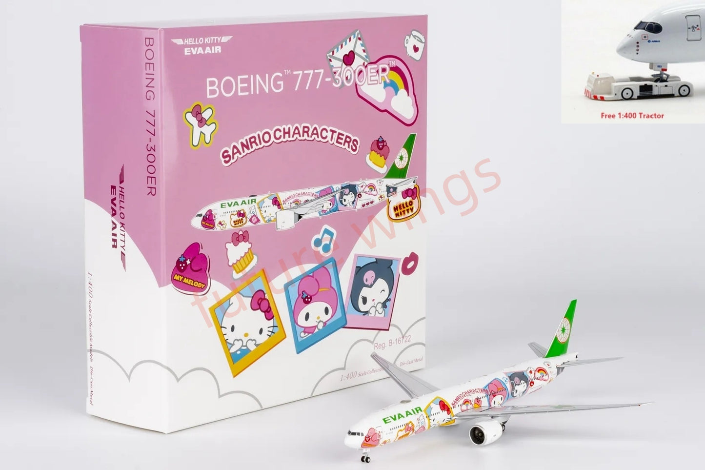 1:400 NG Models NG73076 EVA Air B777-300ER B-16722 "Hello Kitty" Aircraft Model+Free Tractor