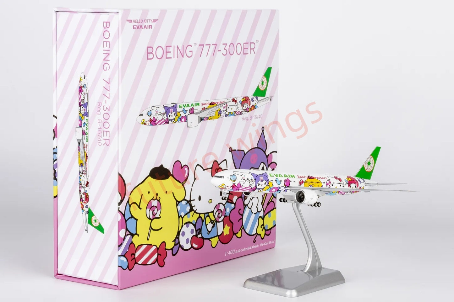 1:400 NG Models NG73073 EVA Air B777-300ER B-16740 "Hello Kitty""Luxury Package" Aircraft Model+Free Tractor