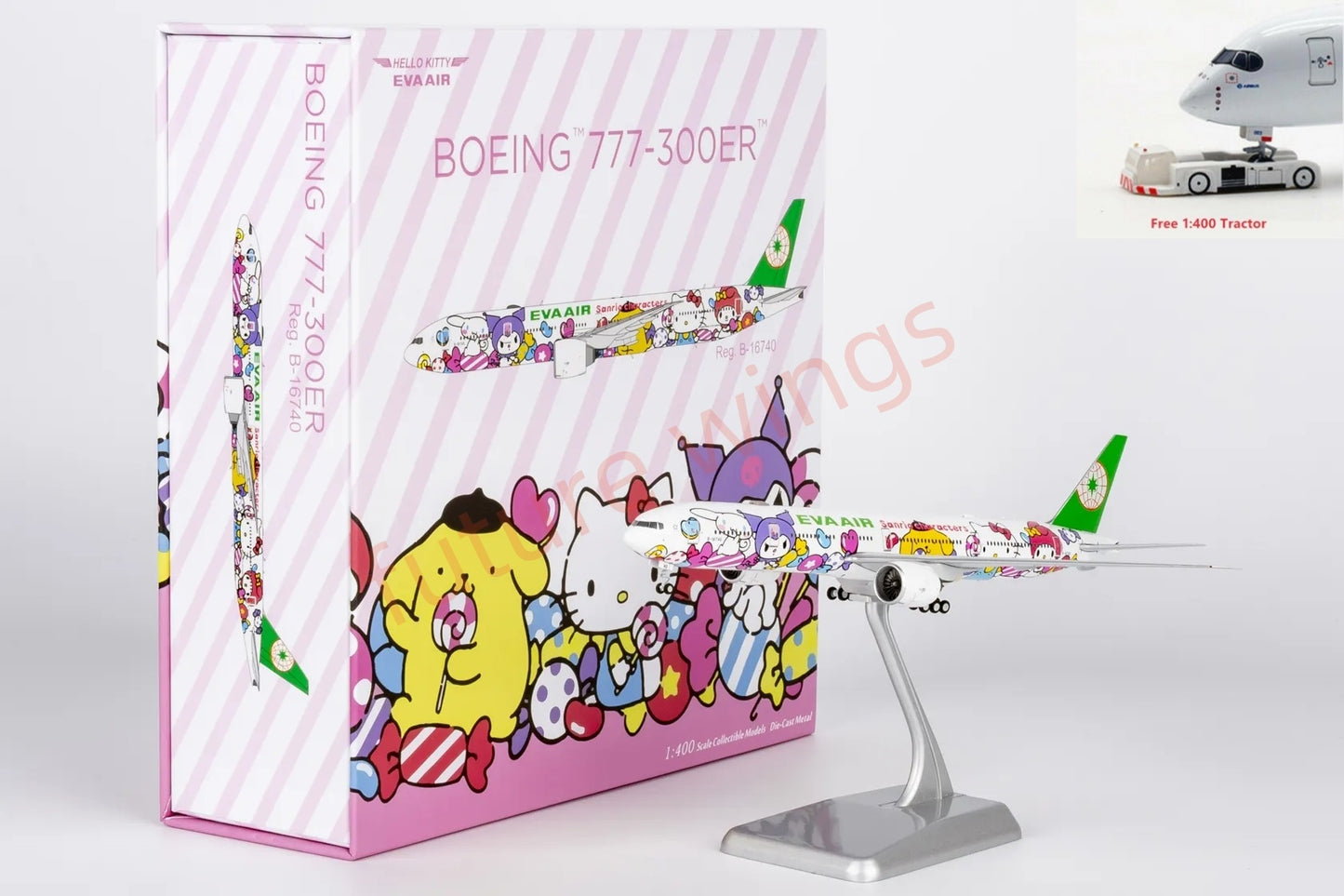 1:400 NG Models NG73073 EVA Air B777-300ER B-16740 "Hello Kitty""Luxury Package" Aircraft Model+Free Tractor