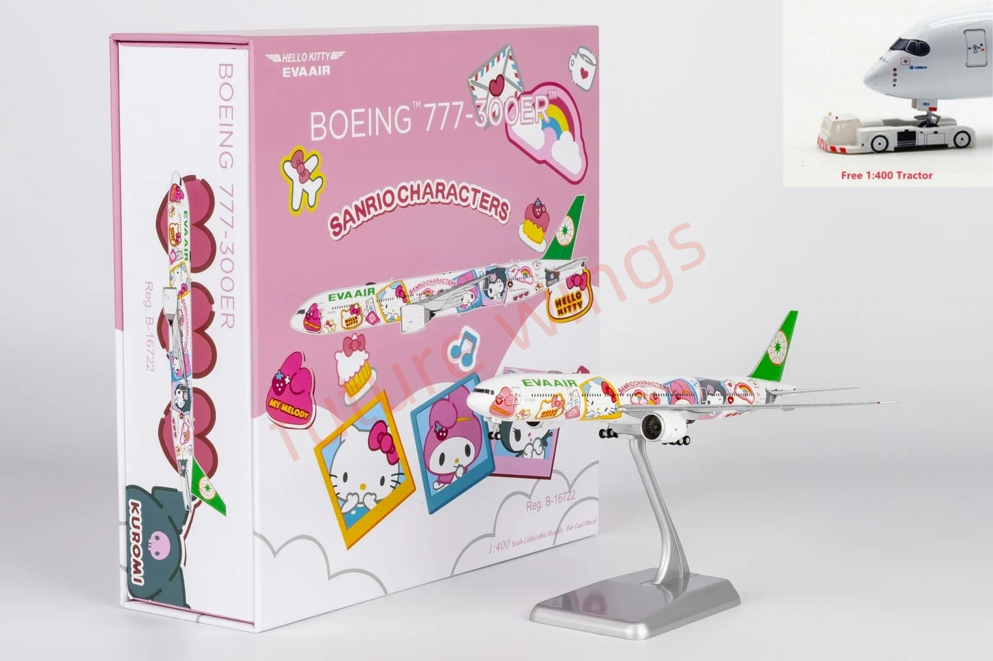 1:400 NG Models NG73075 EVA Air B777-300ER B-16722 "Hello Kitty""Luxury Package" Aircraft Model+Free Tractor