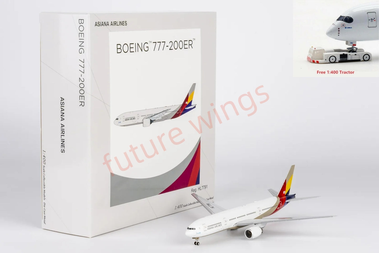 1:400 NG Models NG72066 Asiana Airlines B777-200ER HL7791 Aircraft Model+Free Tractor
