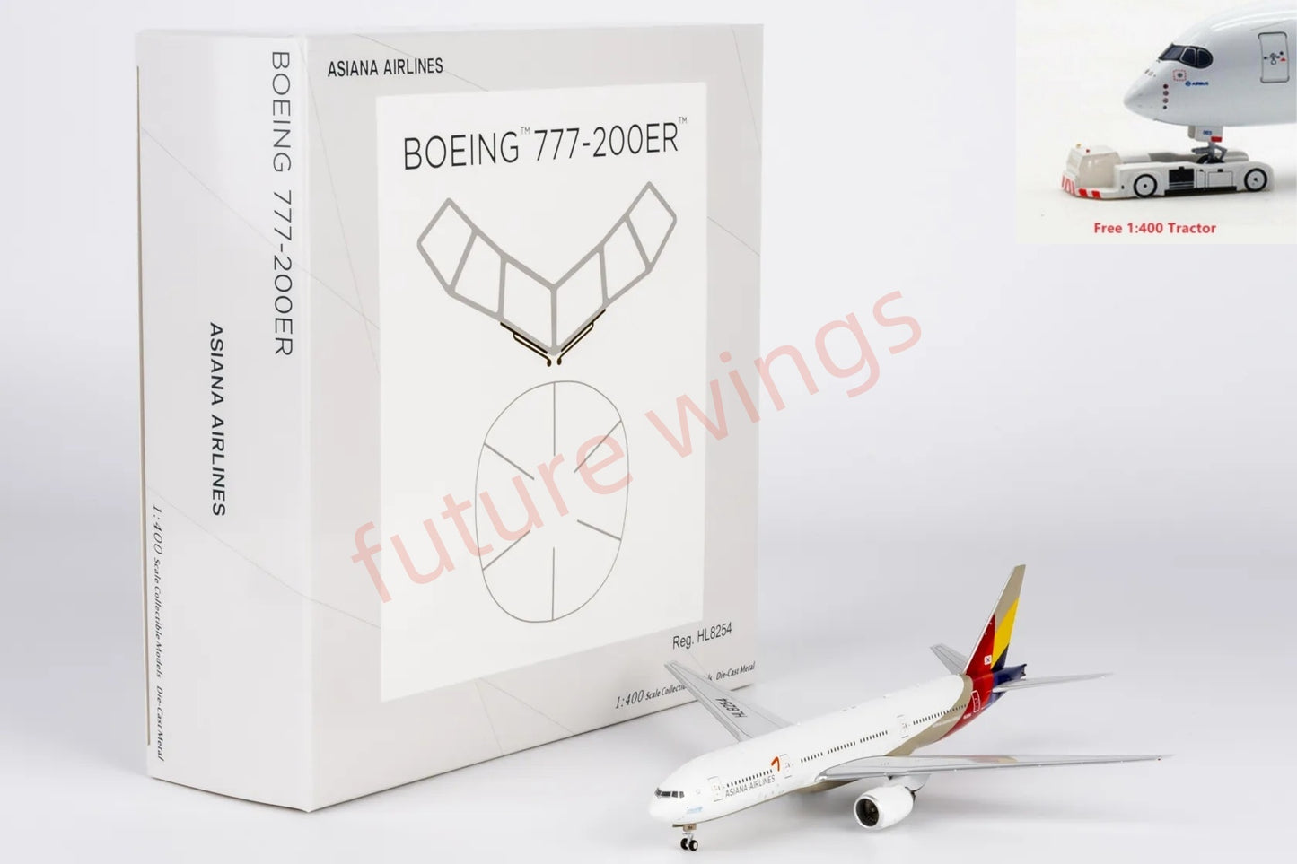 1:400 NG Models NG72065 Asiana Airlines B777-200ER HL8254 Aircraft Model+Free Tractor