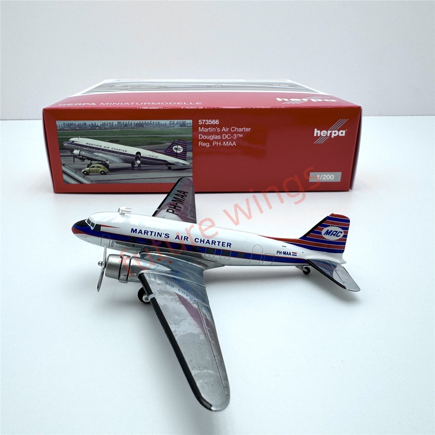 1:200 Herpa Wings PAN AM/Sabena/Swiss/Martin Air Douglas DC-3 Diecast Aircraft Model