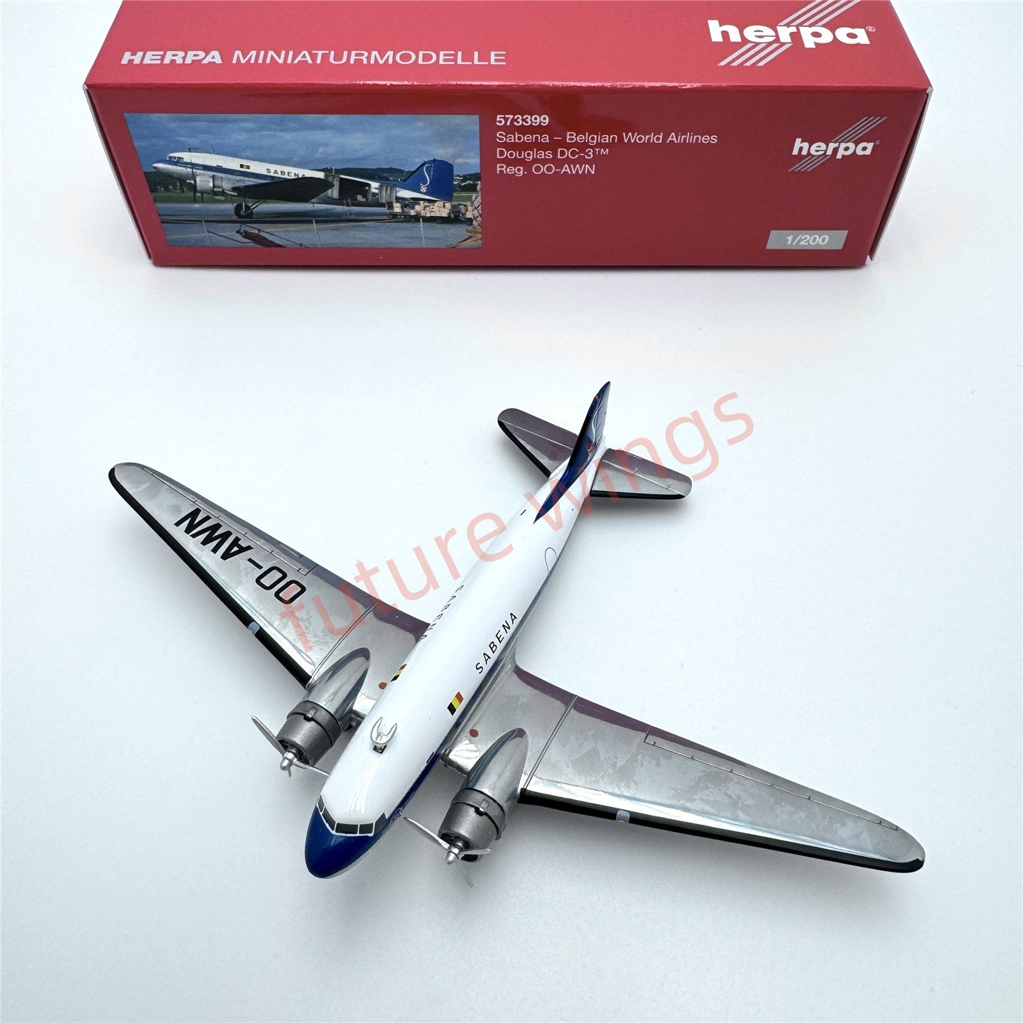 1:200 Herpa Wings PAN AM/Sabena/Swiss/Martin Air Douglas DC-3 Diecast Aircraft Model