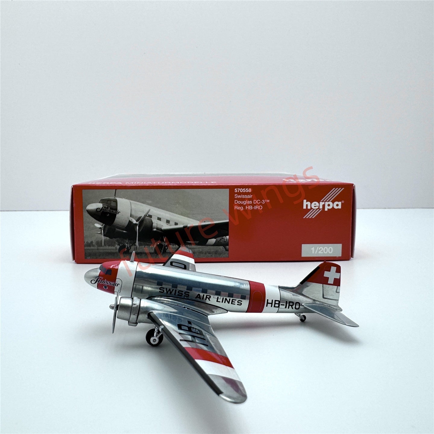 1:200 Herpa Wings PAN AM/Sabena/Swiss/Martin Air Douglas DC-3 Diecast Aircraft Model