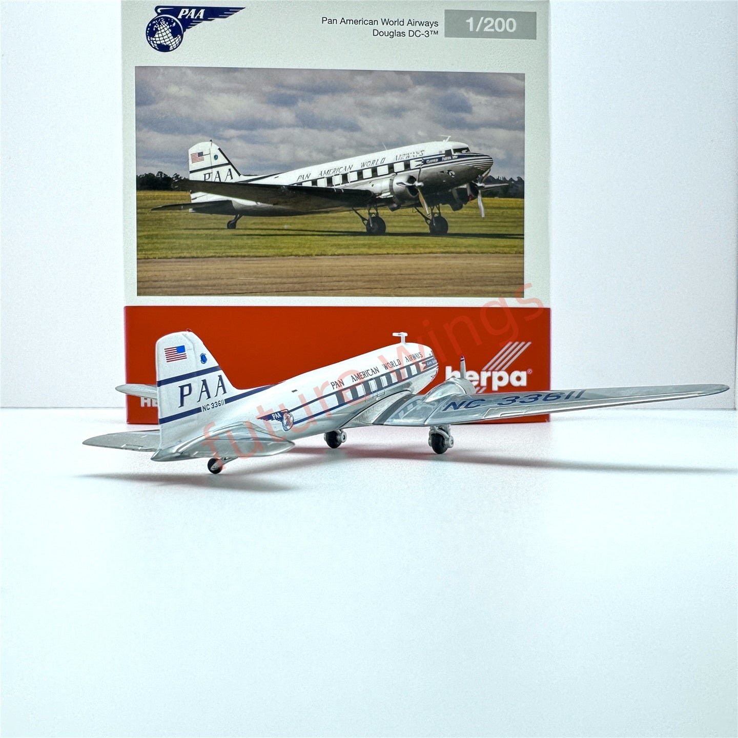 1:200 Herpa Wings PAN AM/Sabena/Swiss/Martin Air Douglas DC-3 Diecast Aircraft Model