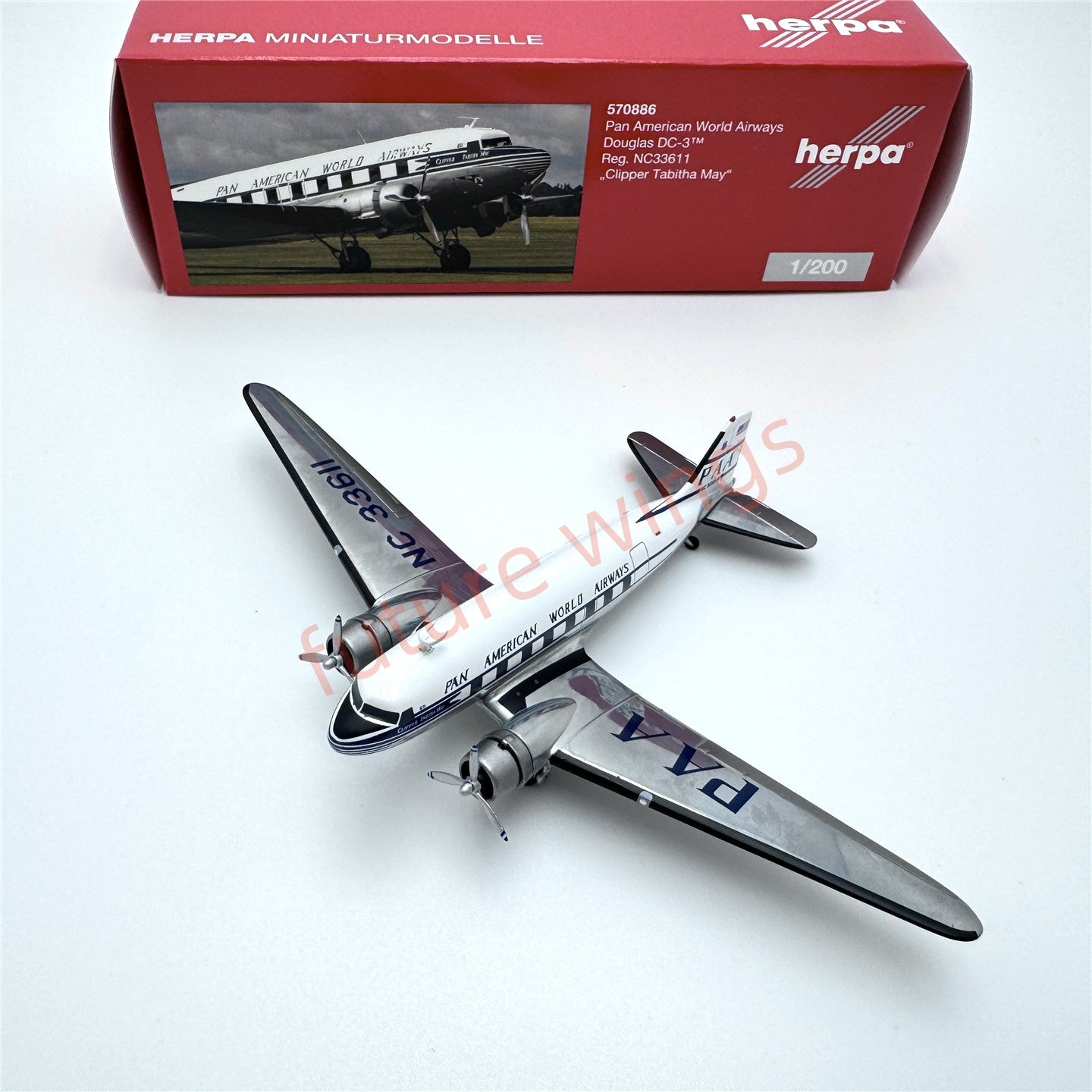 1:200 Herpa Wings PAN AM/Sabena/Swiss/Martin Air Douglas DC-3 Diecast Aircraft Model