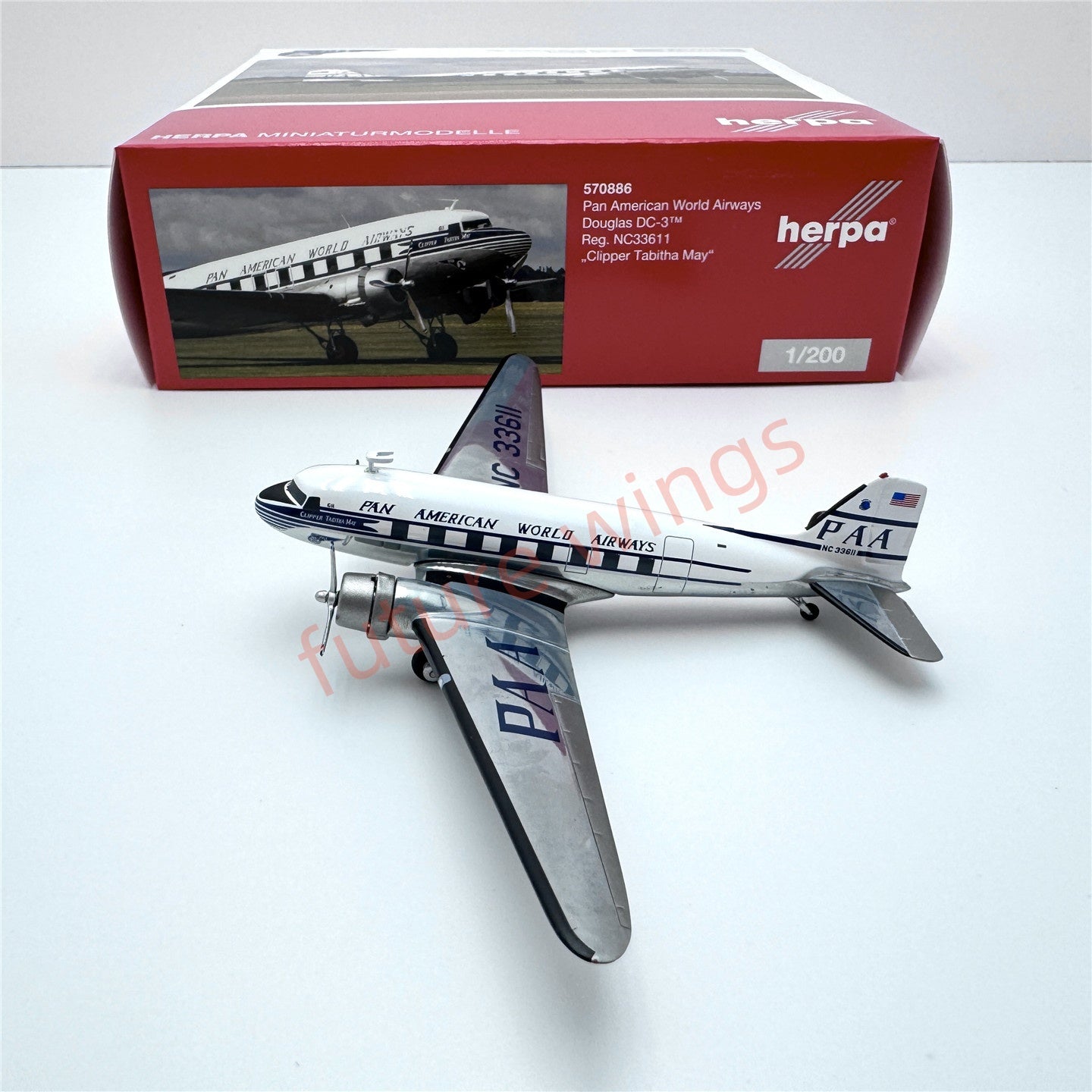 1:200 Herpa Wings PAN AM/Sabena/Swiss/Martin Air Douglas DC-3 Diecast Aircraft Model