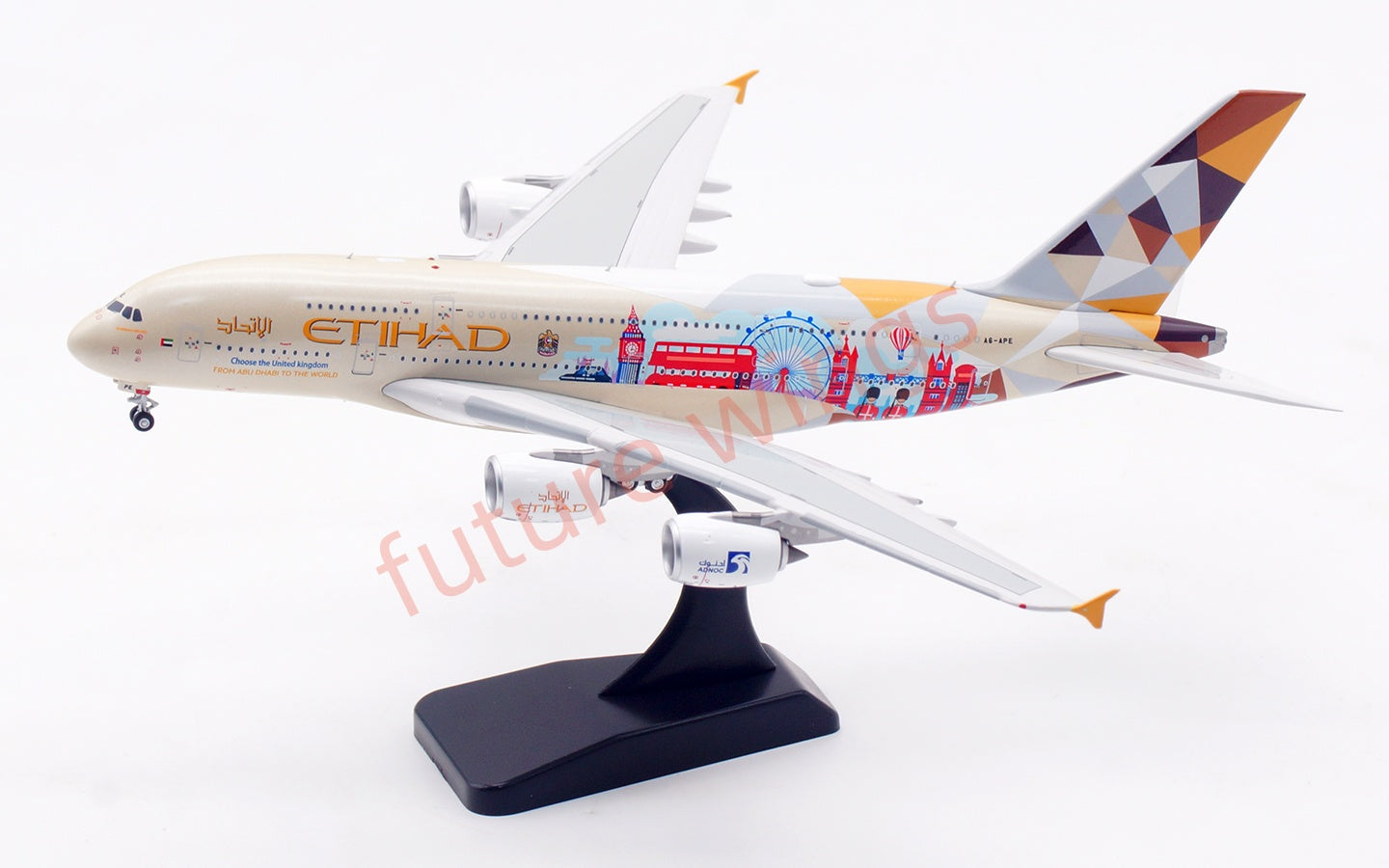 1:400 Aviation400 Etihad Airways A380 A6-APE Aircraft Model Free Tractor+Stand