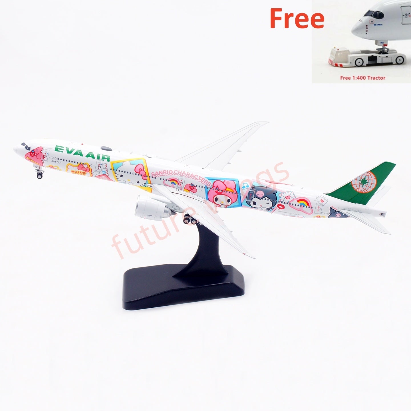 1:400 Aviation400 EVA Air B777-300ER B-16722 "Hello Kitty"Aircraft Model Free Tractor+Stand