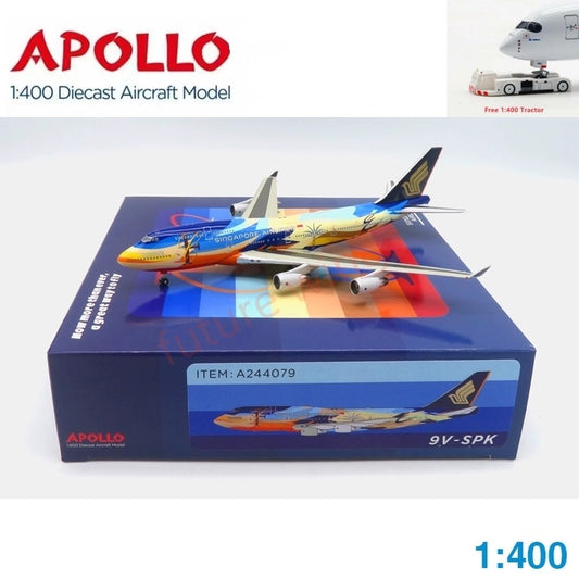 1:400 APOLLO Singapore Airlines B747-400 9V-SPL/9V-SPK Aircraft Model+Free Tractor