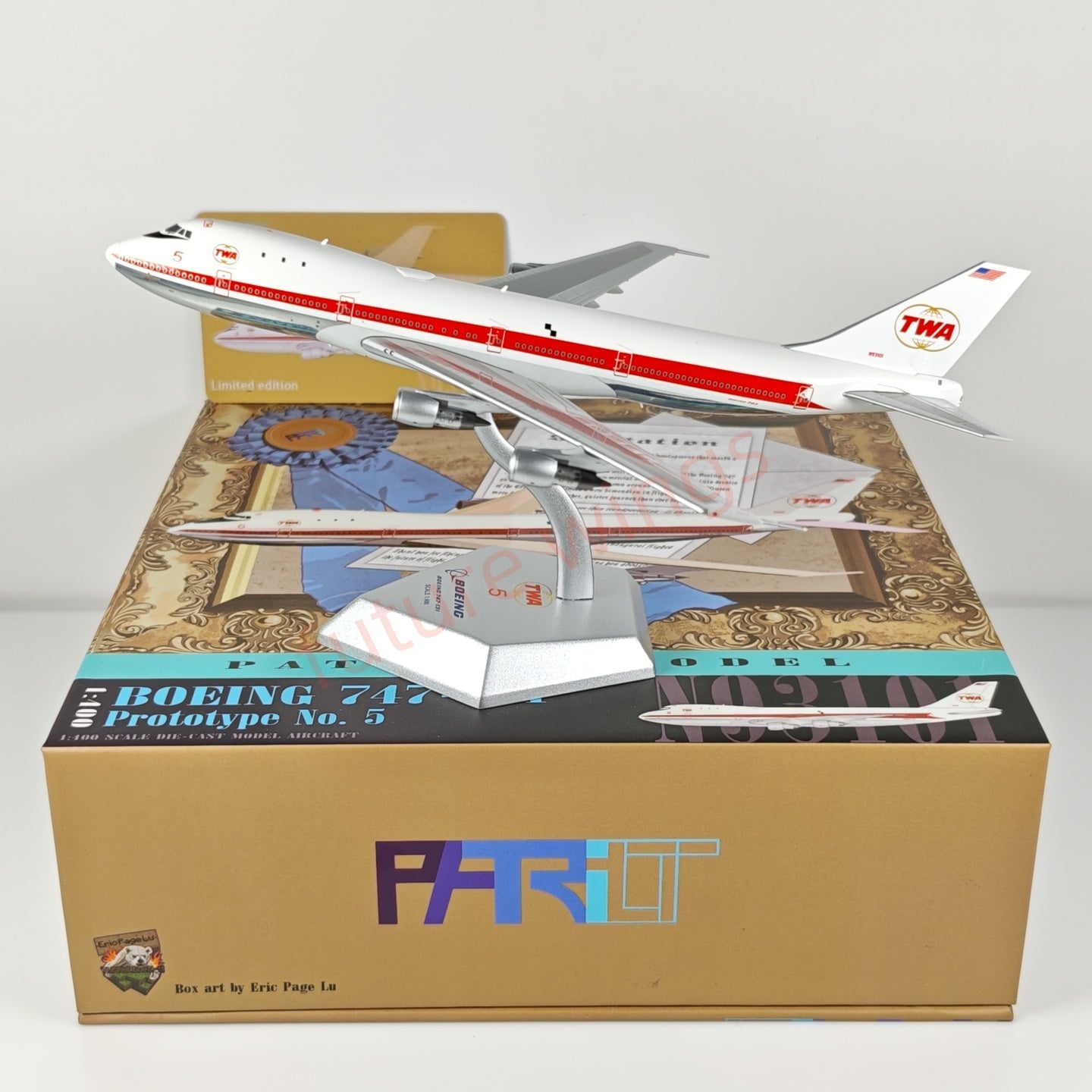 1:400 Patriot TWA Boeing B747-131 N93101 No.5 Diecast Aircraft Model+Free Tractor