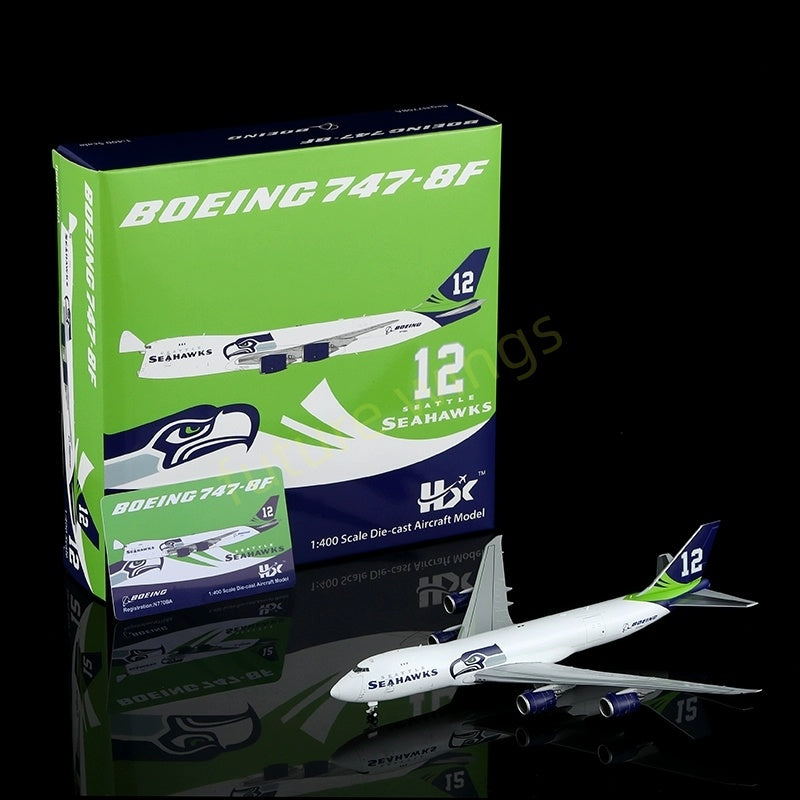 1:400 HX Models Seattle Seahawks B747-8F N770BA/N841BA Aircraft Model Free Tractor+Stand