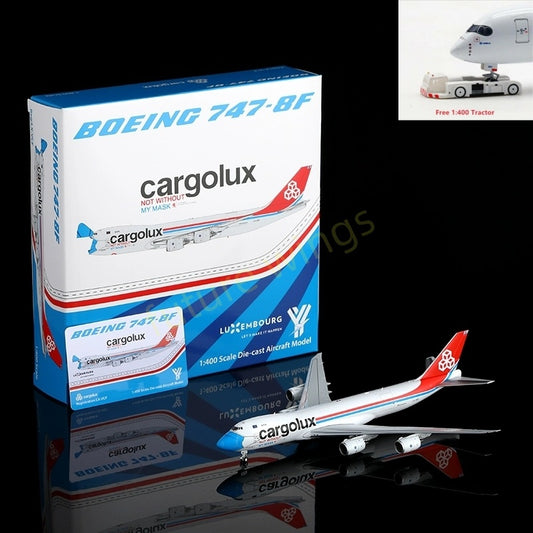 1:400 YY Wings CargoLux B747-8F LX-VCF Aircraft Model Free Tractor +Stand