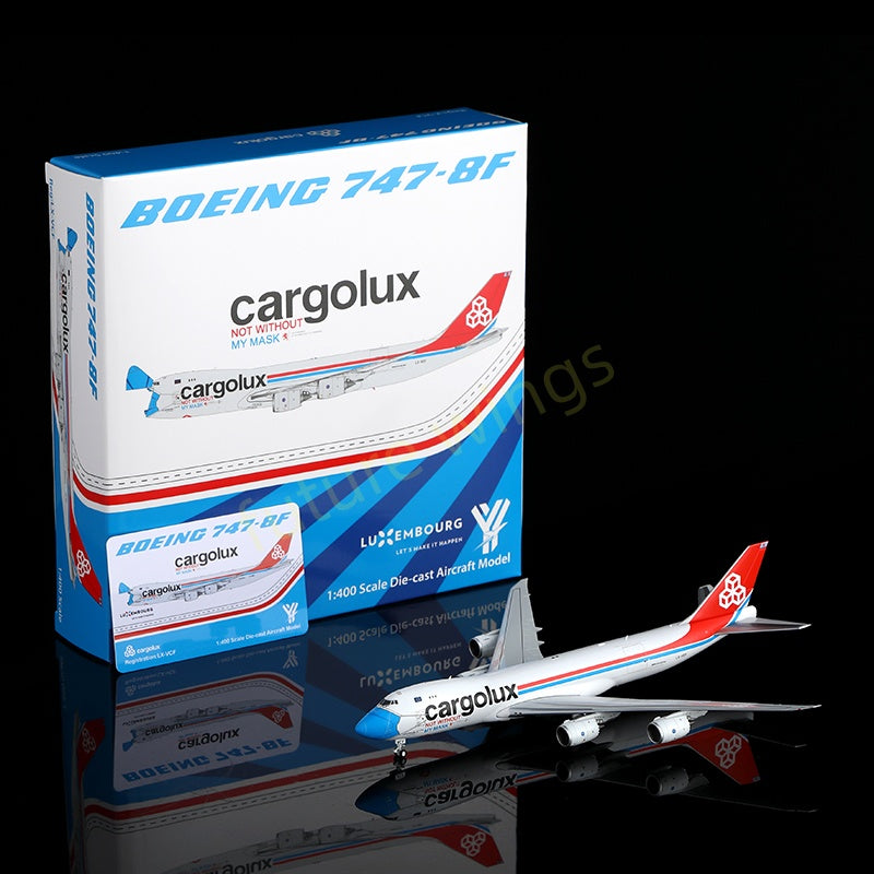 1:400 YY Wings CargoLux B747-8F LX-VCF Aircraft Model Free Tractor +Stand