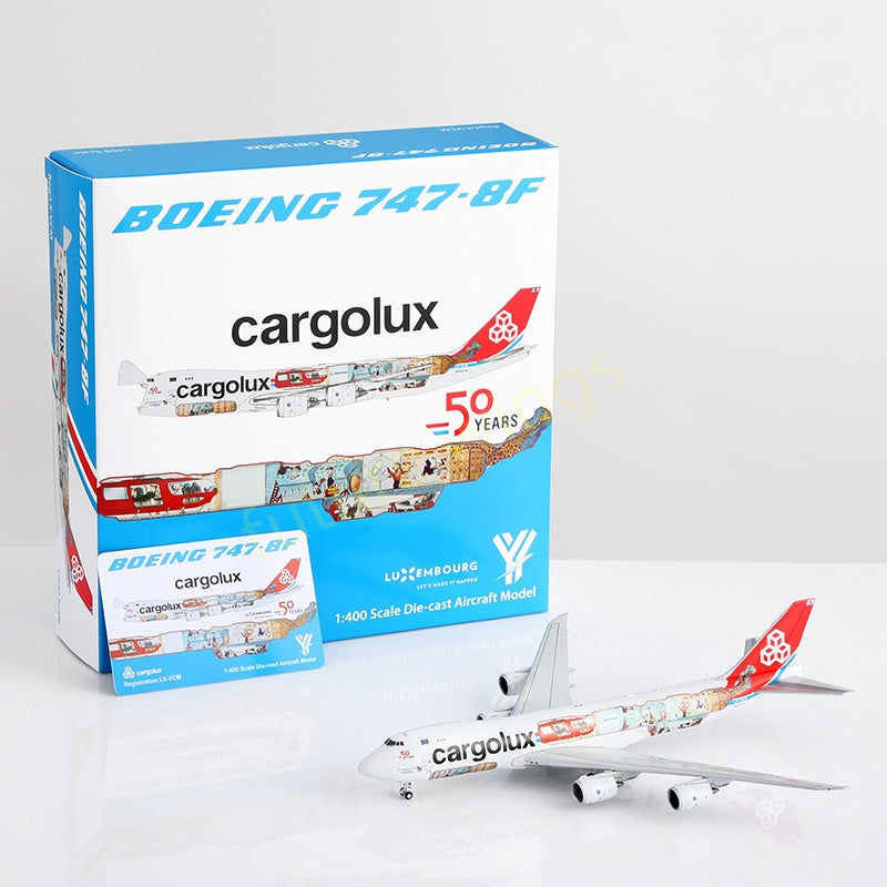 1:400 YY Wings CargoLux B747-8F LX-VCM Aircraft Model Free Tractor +Stand