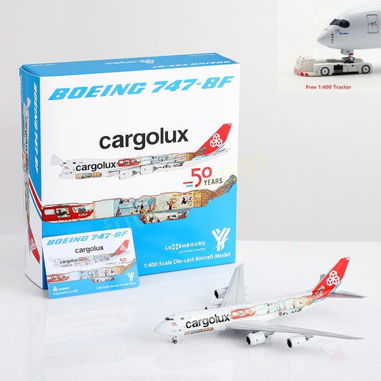 1:400 YY Wings CargoLux B747-8F LX-VCM Aircraft Model Free Tractor +Stand