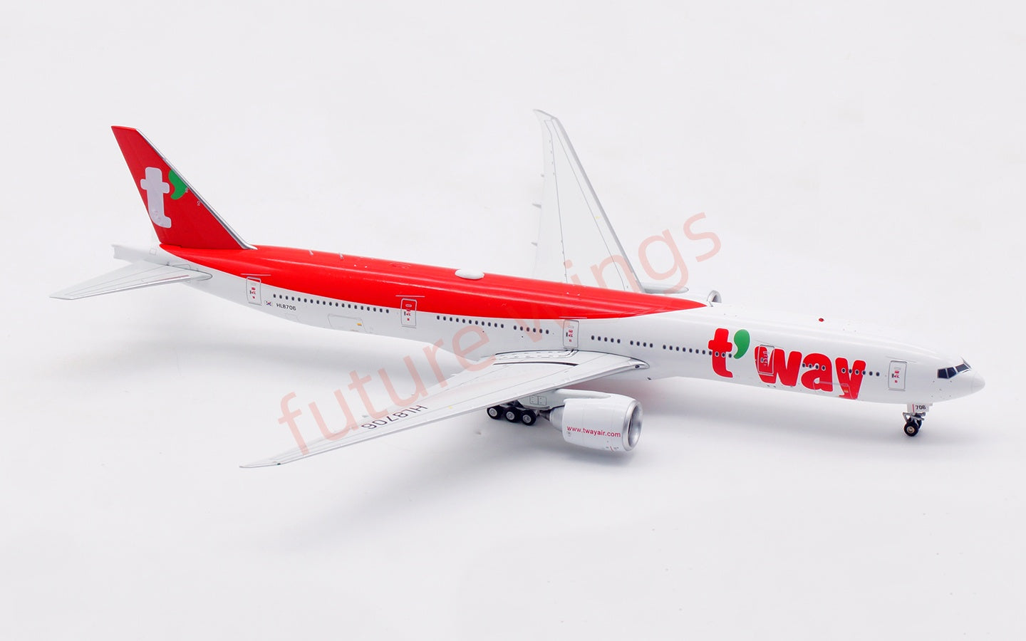1:400 Aviation400 T'Way Air B777-300ER HL8706 Aircraft Model Free Tractor+Stand
