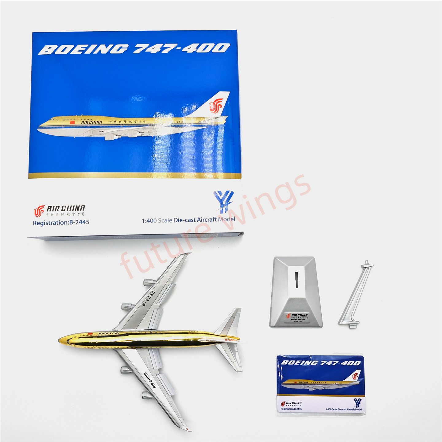 (RARE)1:400 YY Wings Air China B747-400 B-2445 (Gold Color) Aircraft Model Free Tractor+Stand