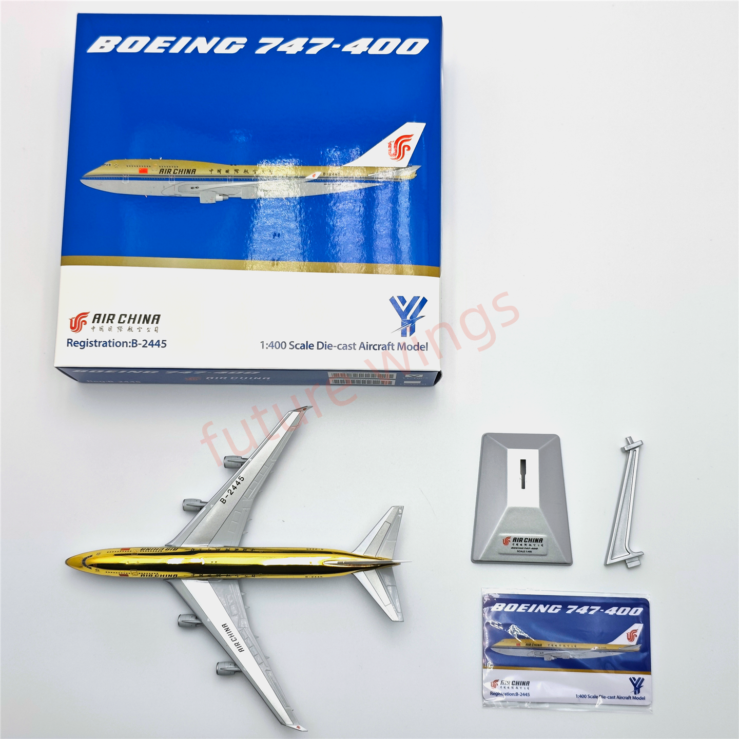 (RARE)1:400 YY Wings Air China B747-400 B-2445 (Gold Color) Aircraft Model Free Tractor+Stand
