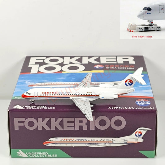 1:400 UC Model China Eastern Airlines Fokker100 B-2231 B-2233 Aircraft Model+Free Tractor
