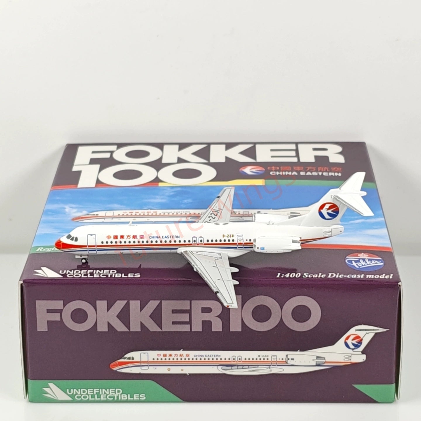 1:400 UC Model China Eastern Airlines Fokker100 B-2231 B-2233 Aircraft Model+Free Tractor