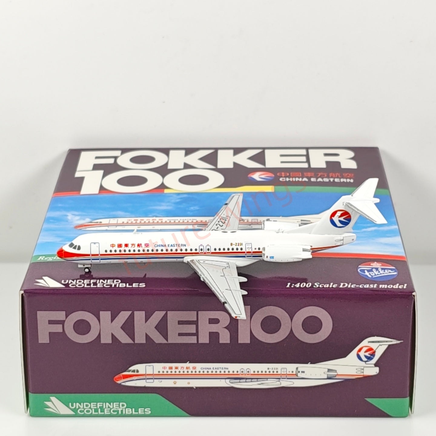 1:400 UC Model China Eastern Airlines Fokker100 B-2231 B-2233 Aircraft Model+Free Tractor