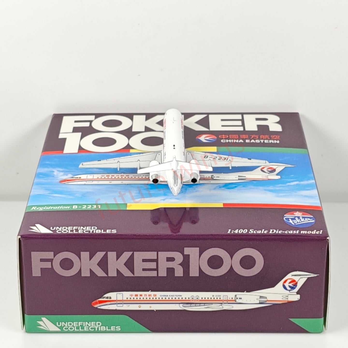1:400 UC Model China Eastern Airlines Fokker100 B-2231 B-2233 Aircraft Model+Free Tractor