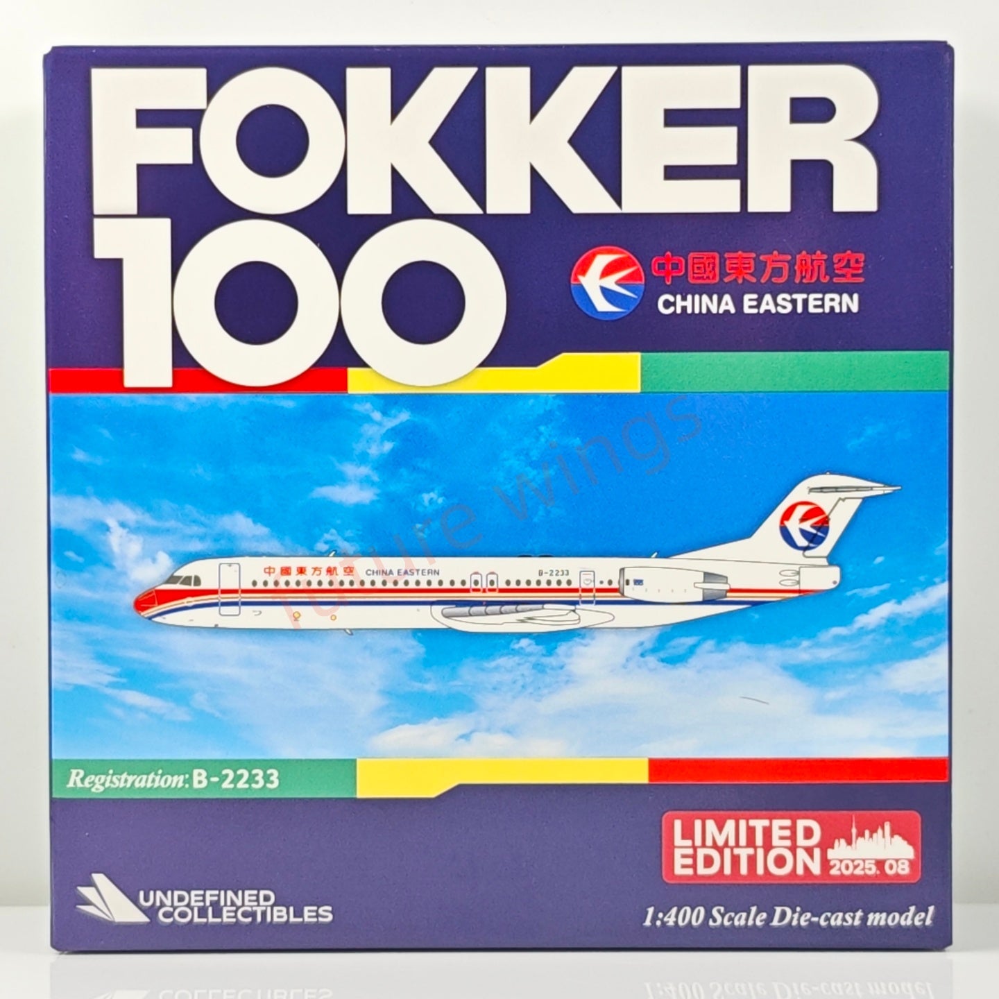 1:400 UC Model China Eastern Airlines Fokker100 B-2231 B-2233 Aircraft Model+Free Tractor