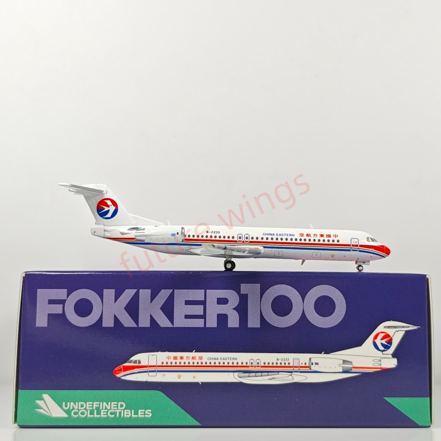 1:400 UC Model China Eastern Airlines Fokker100 B-2231 B-2233 Aircraft Model+Free Tractor