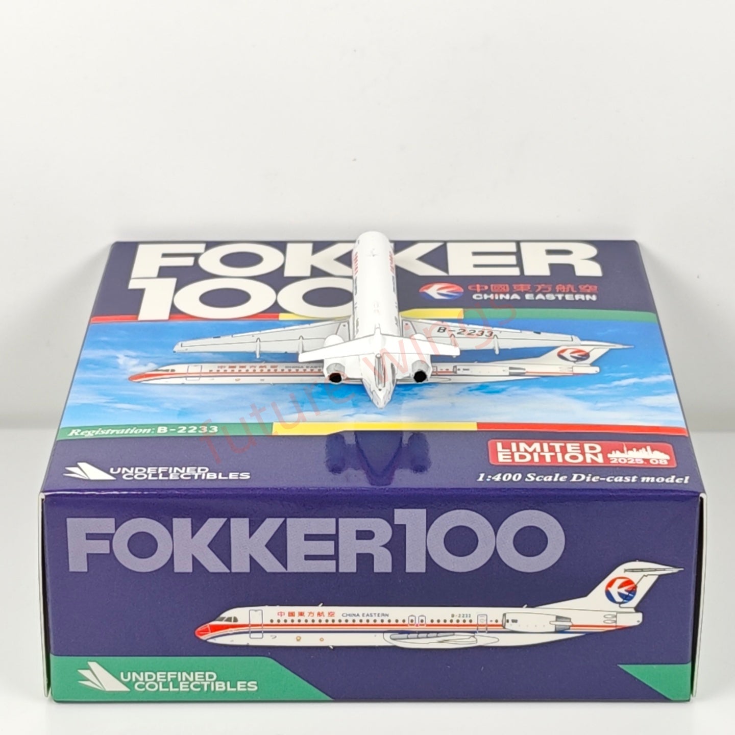1:400 UC Model China Eastern Airlines Fokker100 B-2231 B-2233 Aircraft Model+Free Tractor