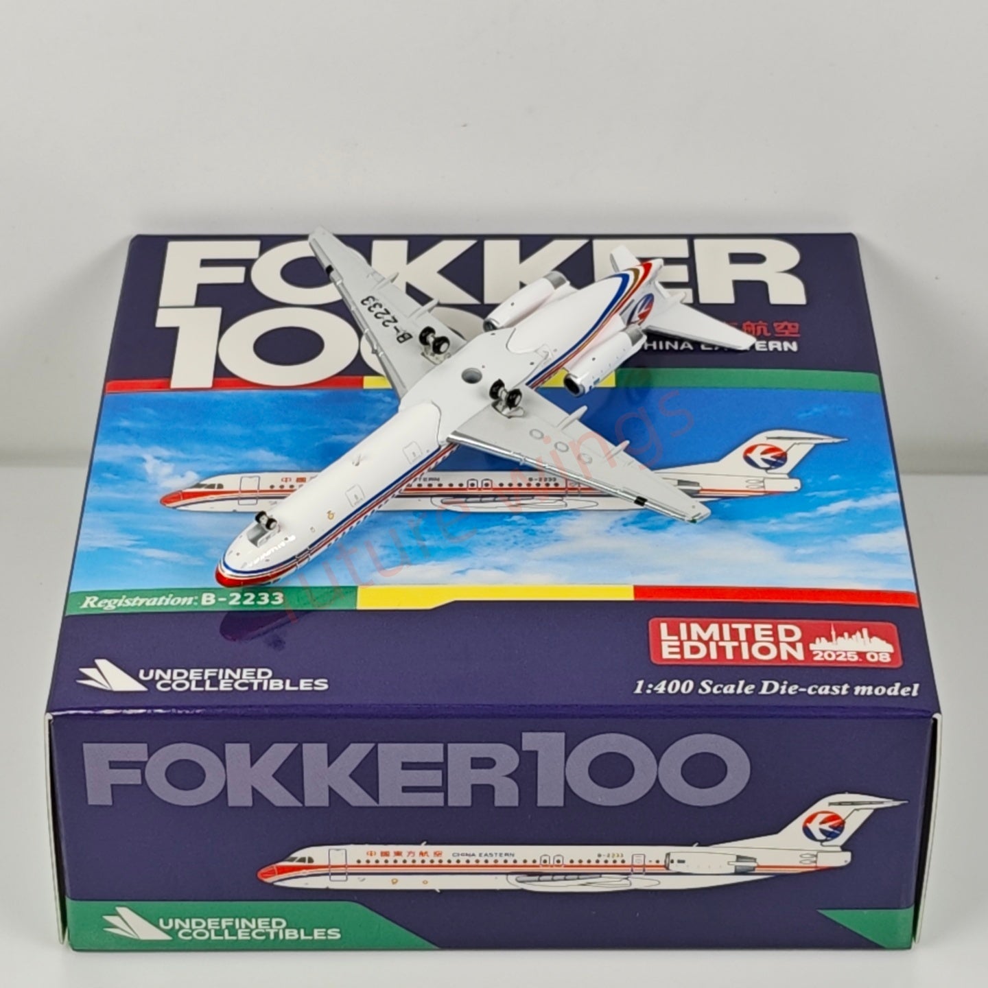 1:400 UC Model China Eastern Airlines Fokker100 B-2231 B-2233 Aircraft Model+Free Tractor