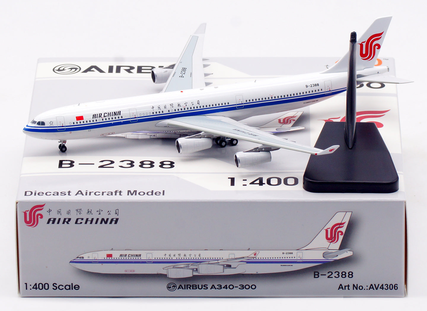 1:400 Aviation400 Air China A340-300 B-2388/B-2389 Aircraft Model Free Tractor+Stand