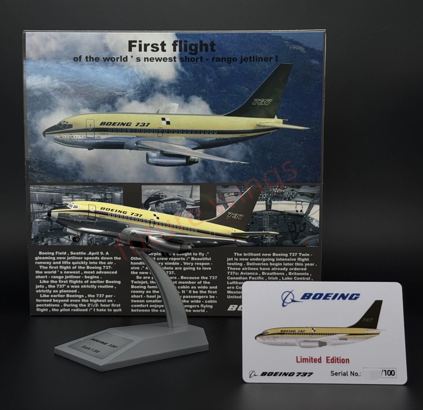 1:200 KJ Model(InFlight200*）B737 N73700 "First Flight of B737"Diecast Aircraft Model
