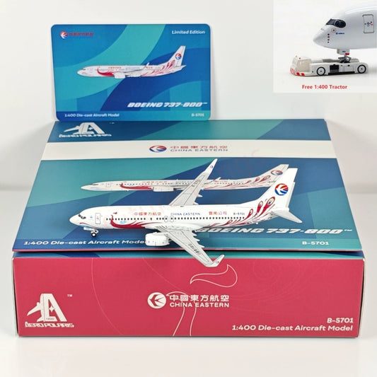 1:400 AeroPolaris China Eastern Airlines B737-800 B-5701 Aircraft Model+Free Tractor