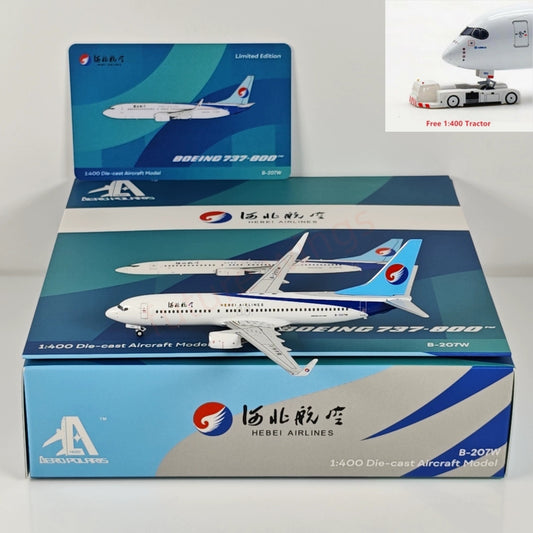 1:400 AeroPolaris Hebei Airlines B737-800 B-207W Aircraft Model+Free Tractor