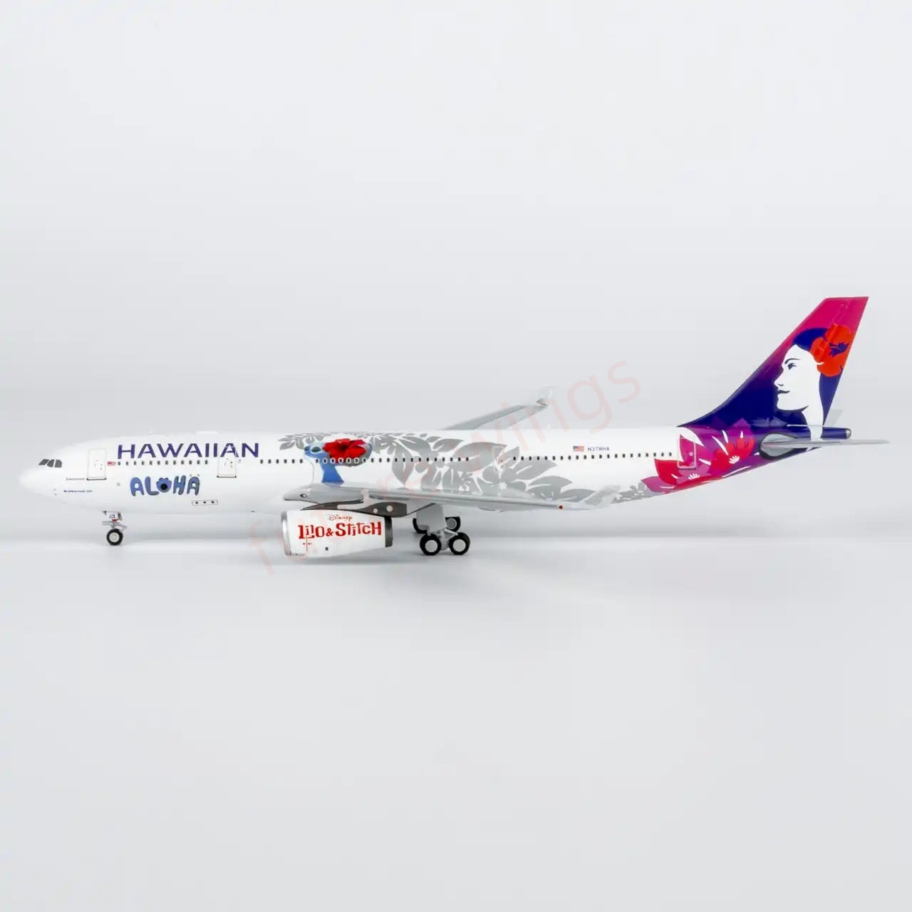 1:400 NG Models NG61105 Hawaiian Airlines Airbus A330-200 N378HA Lilo & Stitch Aircraft Model+Free Tractor