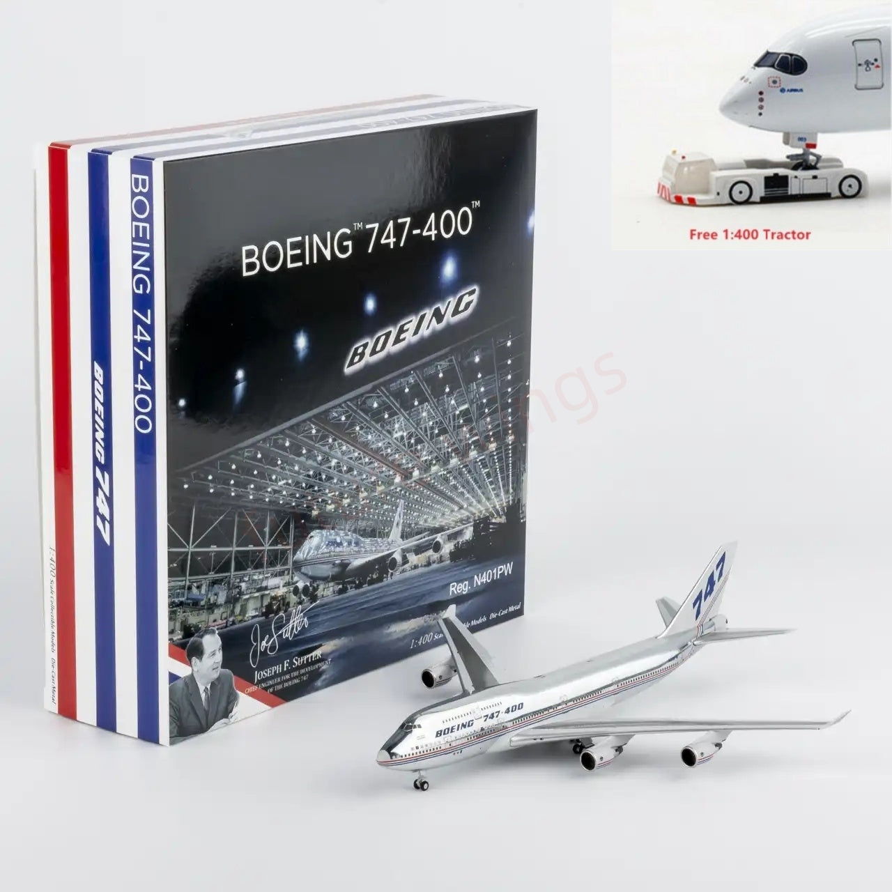 1:400 NG Models NG04010 Boeing House Color B747-400 N401PW Aircraft Model+Free Tractor