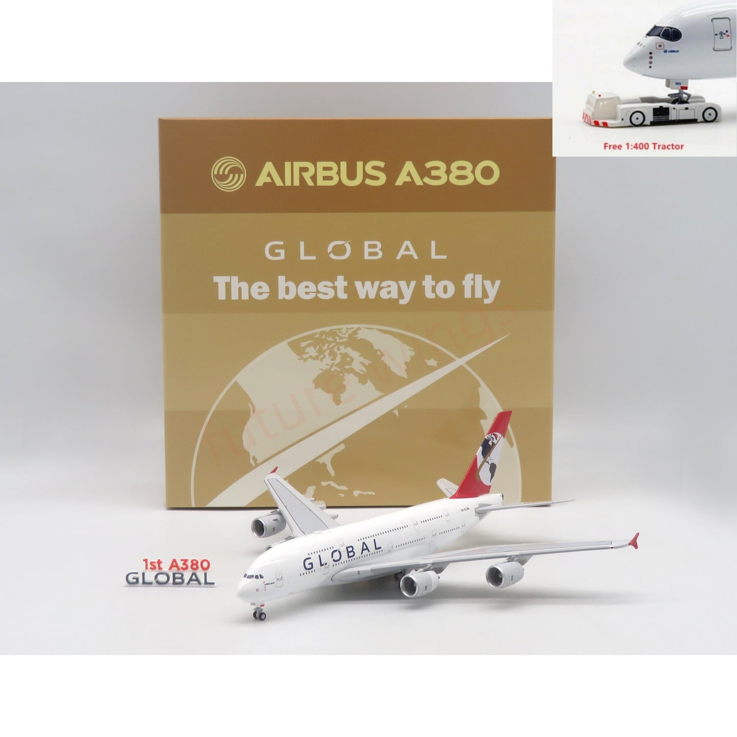 1:400 Apollo Global Airlines A380 9H-GLOBL Aircraft Model+Free Tractor