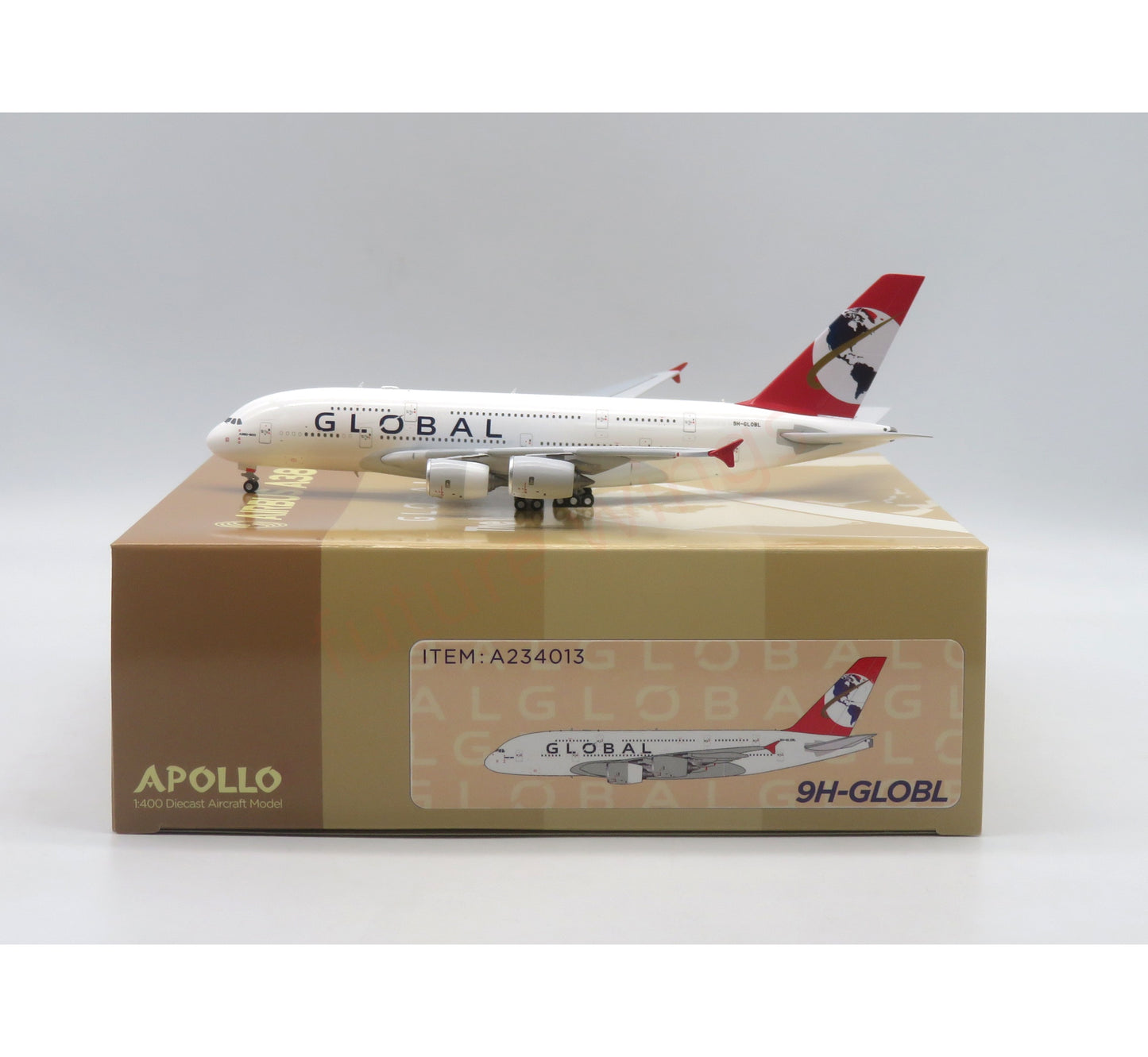 1:400 Apollo Global Airlines A380 9H-GLOBL Aircraft Model+Free Tractor